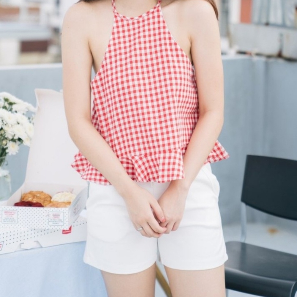 Evolutionary Spaghetti Strap  Peach/ White  Top